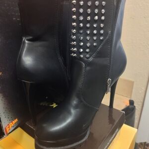 Black Studded High Heel Boots By Fashion Nova